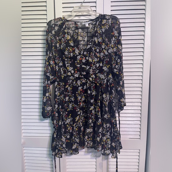 TopShop Black Slip dress with Floral Ruffle Dress - Picture 3 of 12